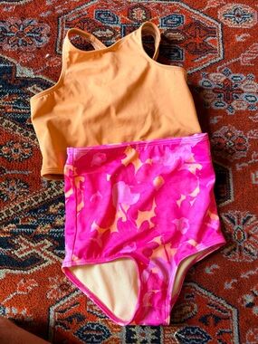 Kortni Jeane Girls Two-Piece Bikini Set in Orange and Hot Pink Floral